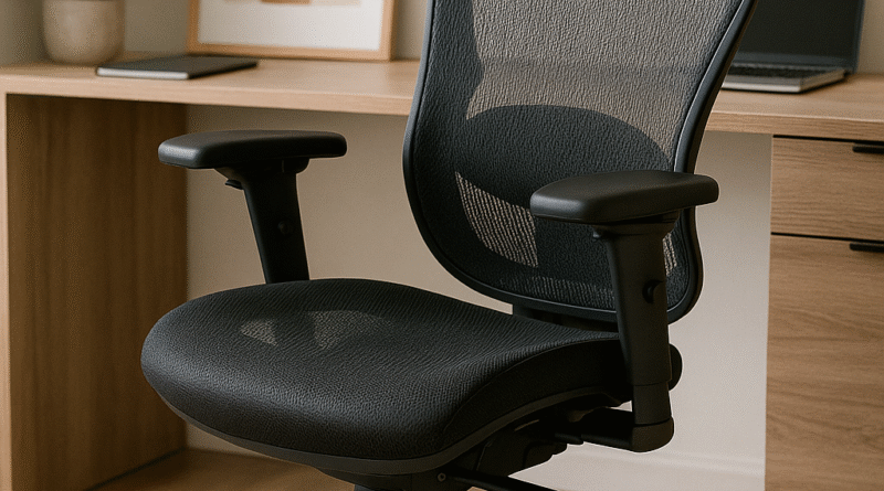 Detalhe do ajuste lombar em cadeira de escritório ergonômica para conforto e suporte postural
