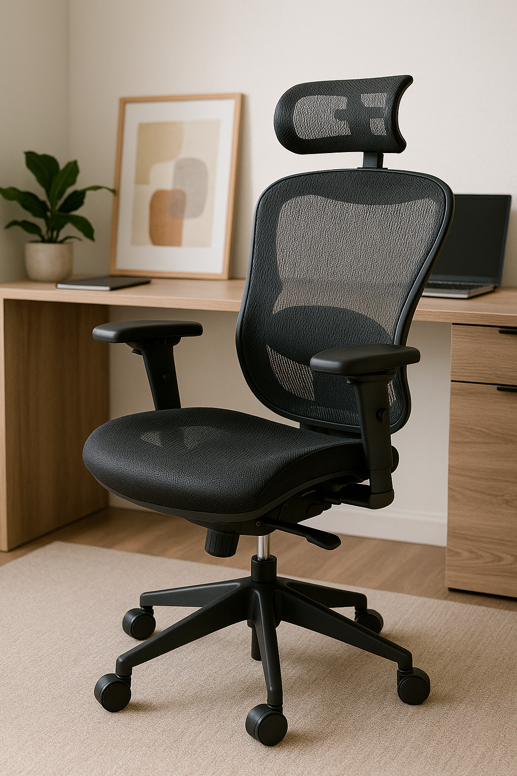 Detalhe do ajuste lombar em cadeira de escritório ergonômica para conforto e suporte postural