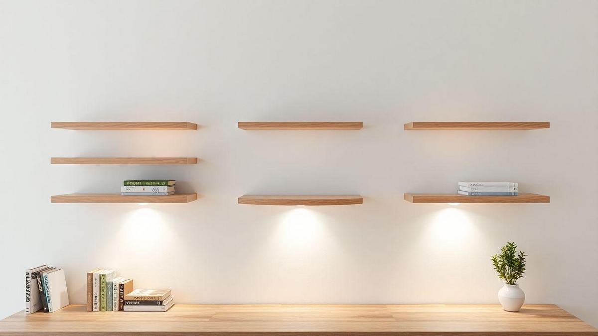 Iluminação para prateleiras organizadas com fita LED e spots
