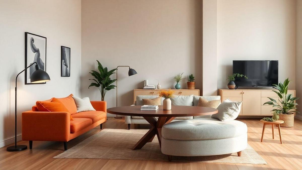 Planeje o espaço para uma mesa curva estilo retrô