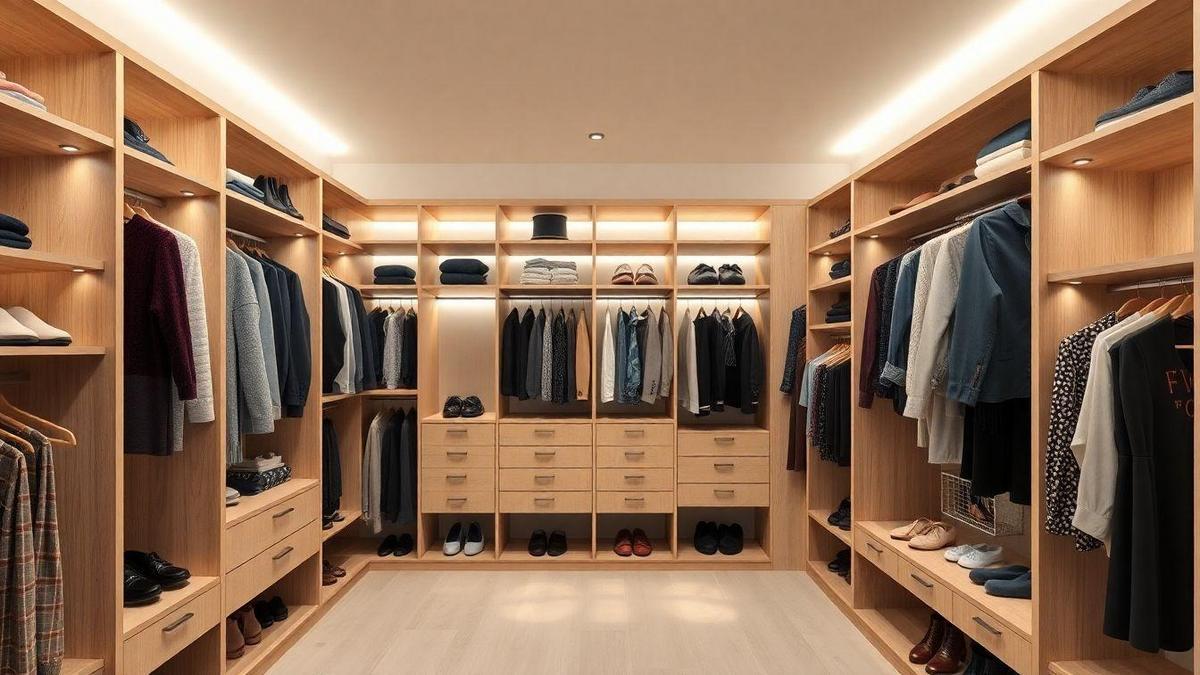 Iluminação para closet organizado: opções fáceis e seguras